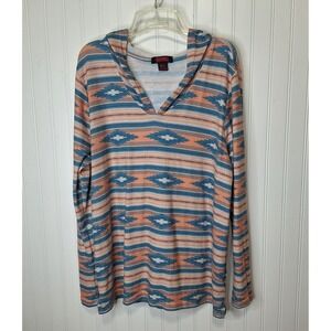 Rock & Roll Denim Lightweight Hoodie Aztec Print Womens XL Pullover Long Sleeves